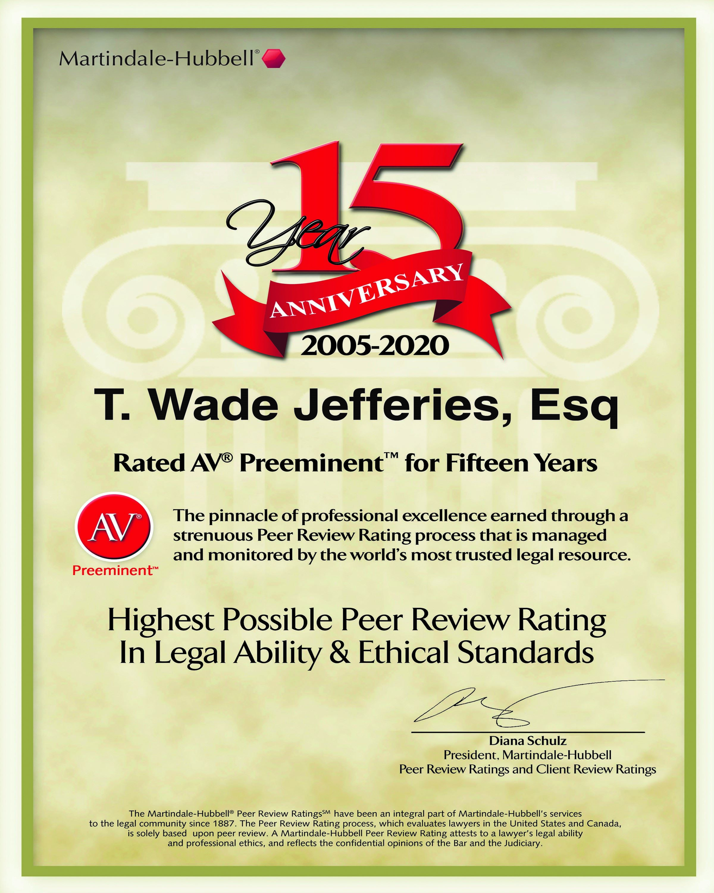 AV Preeminent 15 Years